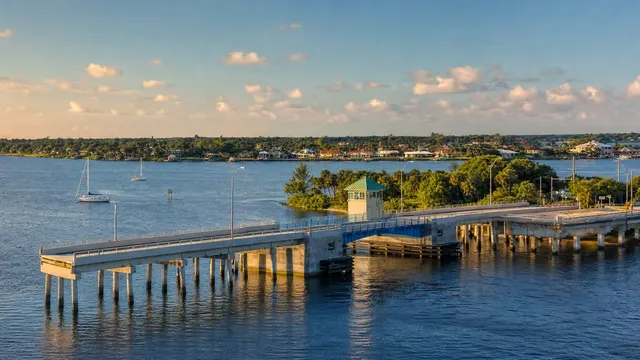 The Old Roosevelt Bridge over the St. Lucie River in evening light.