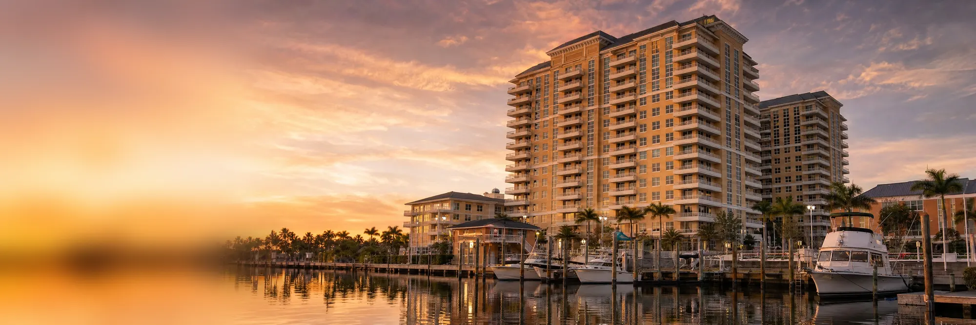 Sunrise over the marina on the Boynton Beach waterfront.