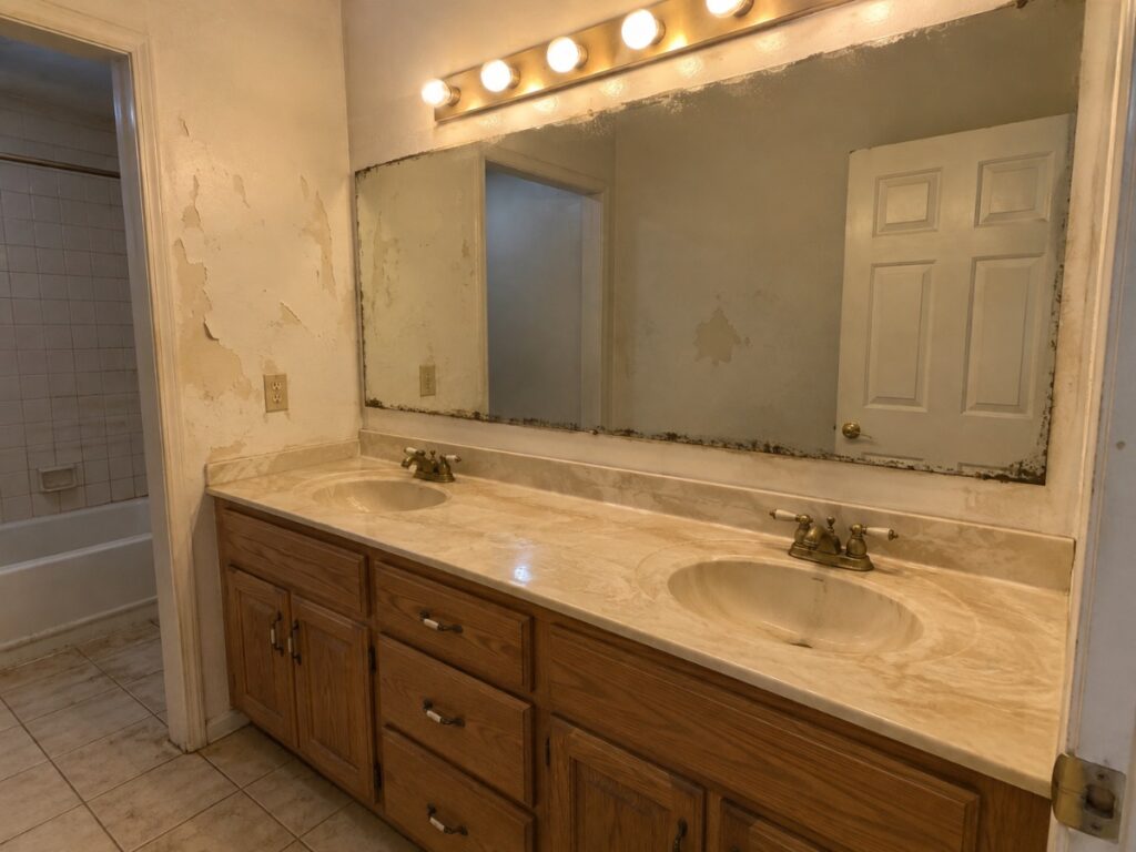 Double Vanity & Mirror — before