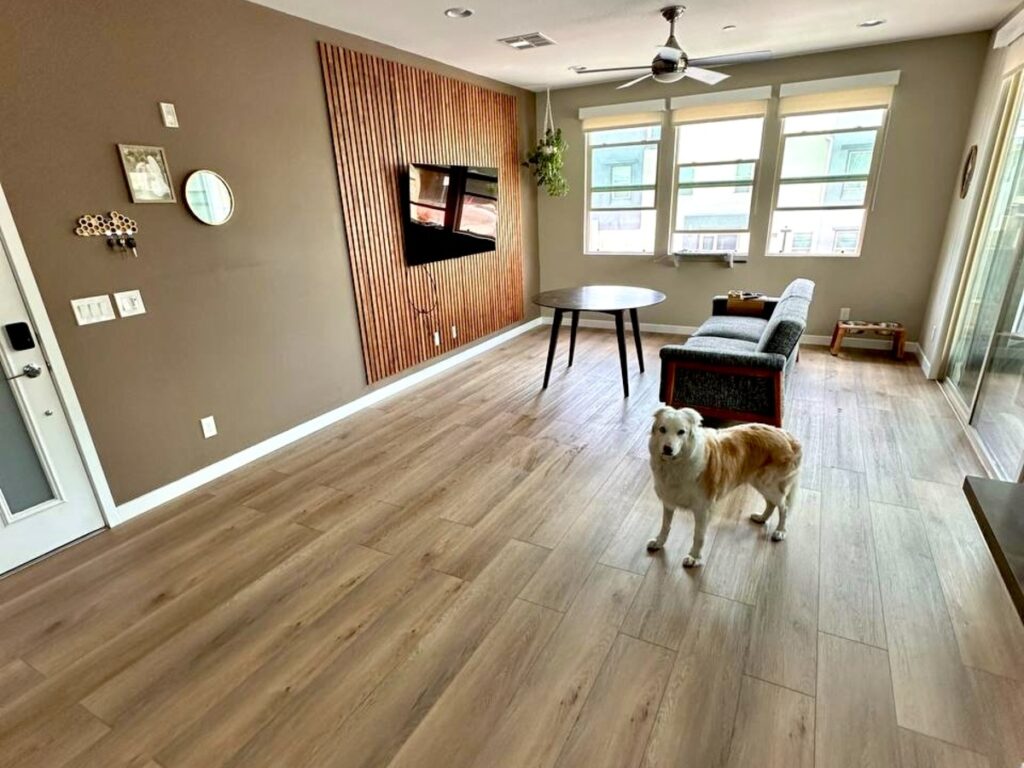 Living Room Flooring & Slat Wall — after