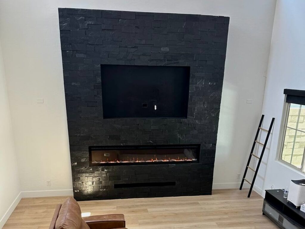 Stacked Stone Fireplace Wall — after
